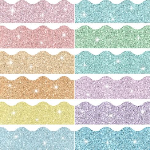 120 Pieces Glitter Bulletin Board Border Scalloped Border Trim Shiny Bulletin Poster Board Border Decoration Colorful Glitter Border Paper for School Classroom Office Party Wall Decor in Kuwait
