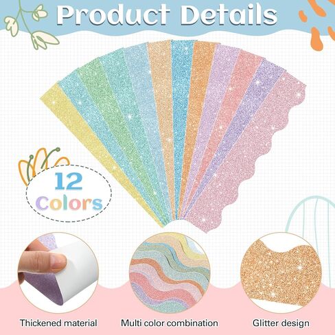 120 Pieces Glitter Bulletin Board Border Scalloped Border Trim Shiny Bulletin Poster Board Border Decoration Colorful Glitter Border Paper for School Classroom Office Party Wall Decor in Kuwait