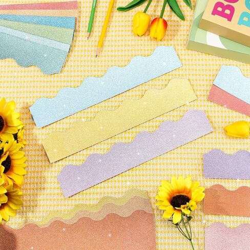120 Pieces Glitter Bulletin Board Border Scalloped Border Trim Shiny Bulletin Poster Board Border Decoration Colorful Glitter Border Paper for School Classroom Office Party Wall Decor in Kuwait