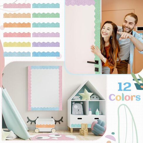 120 Pieces Glitter Bulletin Board Border Scalloped Border Trim Shiny Bulletin Poster Board Border Decoration Colorful Glitter Border Paper for School Classroom Office Party Wall Decor in Kuwait