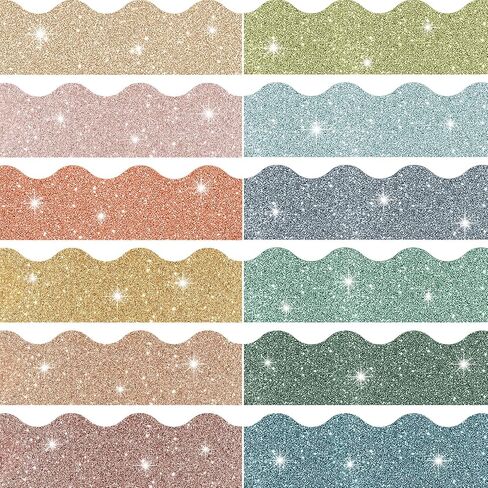 120 Pieces Glitter Bulletin Board Border Scalloped Border Trim Shiny Bulletin Poster Board Border Decoration Colorful Glitter Border Paper for School Classroom Office Party Wall Decor in Saudi Arabia