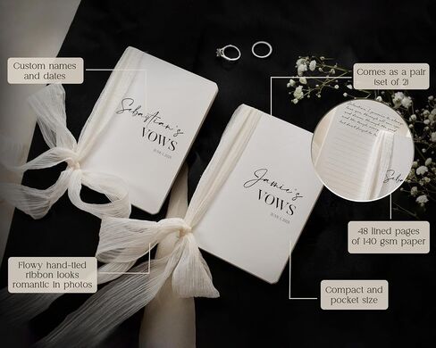 Cream Embossed Slim Vow Books w/Ribbon (Set of 2) - 5.625 x 4 Minimalist Pocket Sized Wedding Ceremony Vow Renewal Speech Notebook Journal in Saudi Arabia