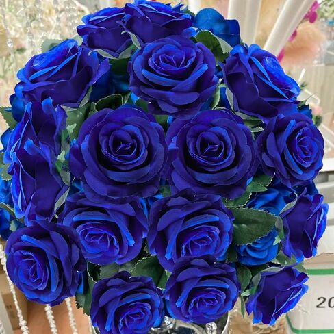 50pcs Artificial Roses Flowers in Bulk,Realistic Silk Fake Rose with Long Stem for Wedding Centerpieces Bouquet Party Floral Arrangement Home Decoration(Royal Blue) in Kuwait