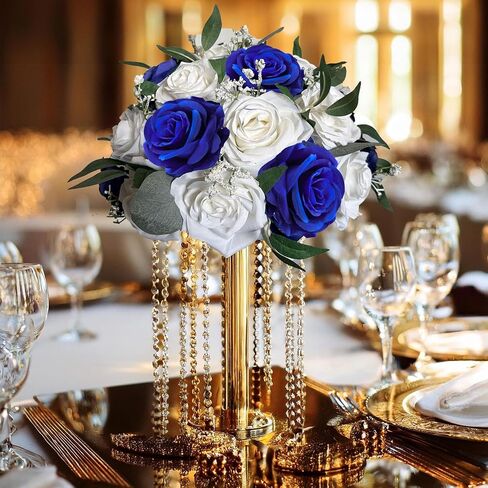 50pcs Artificial Roses Flowers in Bulk,Realistic Silk Fake Rose with Long Stem for Wedding Centerpieces Bouquet Party Floral Arrangement Home Decoration(Royal Blue) in Kuwait