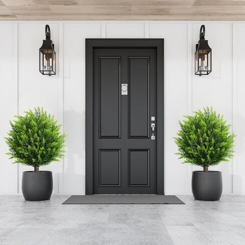 26.5" Artificial Cedar Topiary Ball Trees, Set of 2 UV Resistant Fake Evergreen Trees Shrubs Bushes Artificial Plants with Ground Spike Faux Cypress Plants for Indoor Outdoor Front Porch Garden in Saudi Arabia