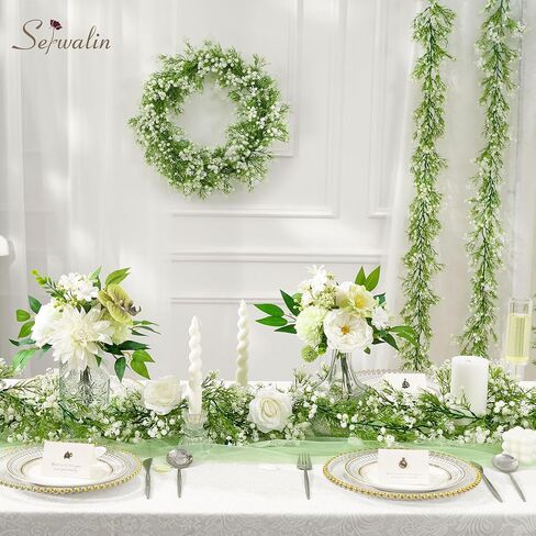 Serwalin 2Pcs 5.9 Ft Babys Breath Garland, 162 Branches White Artificial Baby Breath Flower Vines, Faux Garland Gypsophila Hanging Flower Vines for Wedding Arch Party Table Home Wall Decor in Kuwait