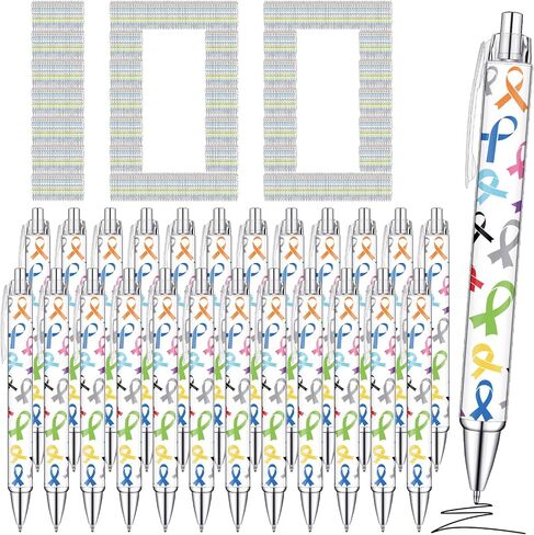 Fulmoon 36 Pieces Cancer Awareness Ballpoint Pens Bulk Colorful Ribbon Retractable Gel Pen Black Ink Cancer Awareness Accessories for Public Events Charity Supplies Decor in Saudi Arabia
