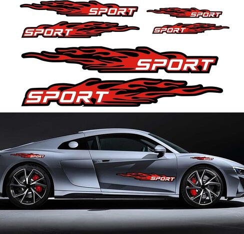 TOMALL 6Pcs Sport Flame Graphics Car Body Side Stickers Flame Racing Sports Stripe Decal for Car Universal Vinyl Self-Adhesive Decal Decoration Accessories for Truck SUV Off-Road Vehicles (Red) in Saudi Arabia