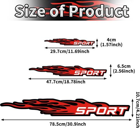TOMALL 6Pcs Sport Flame Graphics Car Body Side Stickers Flame Racing Sports Stripe Decal for Car Universal Vinyl Self-Adhesive Decal Decoration Accessories for Truck SUV Off-Road Vehicles (Red) in Saudi Arabia