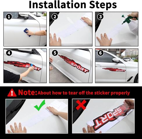 TOMALL 6Pcs Sport Flame Graphics Car Body Side Stickers Flame Racing Sports Stripe Decal for Car Universal Vinyl Self-Adhesive Decal Decoration Accessories for Truck SUV Off-Road Vehicles (Red) in Saudi Arabia