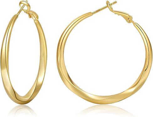 PABBEU Gold Hoop Earrings for Women Hypoallergenic 14k Gold Plated Hoop Earrings Lightweight 925 Sterling Silver Hoops Diamond-Cut Large Hoop Earrings 30/40/50mm in Kuwait