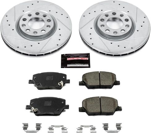 Power Stop K7299 Front Z23 Carbon Fiber Brake Pads with Drilled & Slotted Brake Rotors Kit For Fiat 500X 2016-2021, Jeep Compass 2017-2022, Jeep Renegade 2015-2022 [Model Specific] in Saudi Arabia