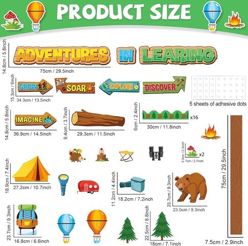 Camping Bulletin Board Classroom Decoration Colorful Camping Adventure Signpost Bulletin Board Set Supplies Camper Camping Tent Forest Cutouts Decoration for Summer Back to School Wall Door Decor in Saudi Arabia