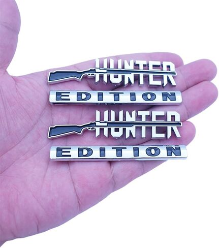 2PC Hunter Edition Emblem 3D Pumper Hood Door Badges Stick Scener Logo for Universal Vehicle ، Car ، Truck ، SuV Motorcycle Associory Decoration (Chrome Black) in Kuwait