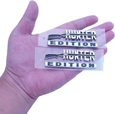 2PC Hunter Edition Emblem 3D Pumper Hood Door Badges Stick Scener Logo for Universal Vehicle ، Car ، Truck ، SuV Motorcycle Associory Decoration (Chrome Black) in Kuwait