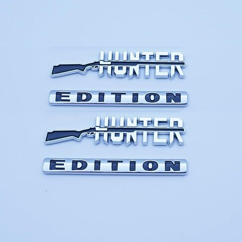 2PC Hunter Edition Emblem 3D Pumper Hood Door Badges Stick Scener Logo for Universal Vehicle ، Car ، Truck ، SuV Motorcycle Associory Decoration (Chrome Black) in Kuwait