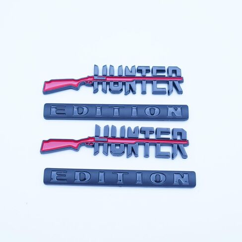 2pc Hunter Edition Emblem 3D Bumper Hood Door Badges Decal Sticker Nameplate Logo for Universal Vehicle, Car, Truck, SUV Motorcycle Accessories Decoration (Chrome Black) in Saudi Arabia