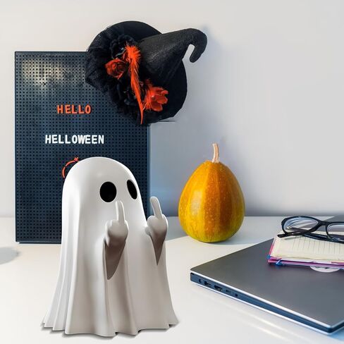 1/2/5PCS Halloween Ghost Figurines - Cute Resin Ghost Statue Decor with Love Heart & Finger, Spooky Home Office Desktop Ornament for Indoor Halloween Decorations C in Saudi Arabia