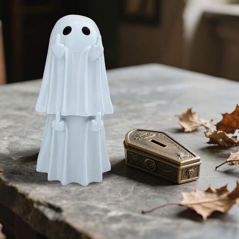 1/2/5PCS Halloween Ghost Figurines - Cute Resin Ghost Statue Decor with Love Heart & Finger, Spooky Home Office Desktop Ornament for Indoor Halloween Decorations C in Saudi Arabia