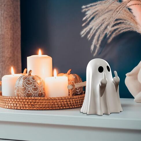 1/2/5PCS Halloween Ghost Figurines - Cute Resin Ghost Statue Decor with Love Heart & Finger, Spooky Home Office Desktop Ornament for Indoor Halloween Decorations C in Saudi Arabia