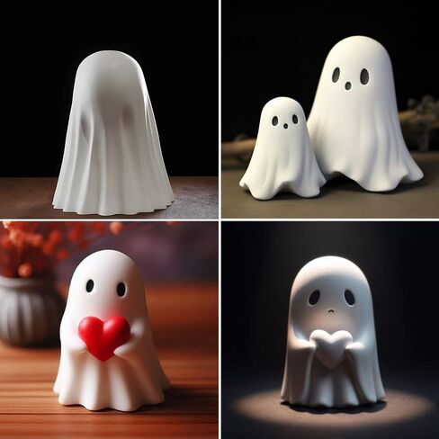 1/2/5PCS Halloween Ghost Figurines - Cute Resin Ghost Statue Decor with Love Heart & Finger, Spooky Home Office Desktop Ornament for Indoor Halloween Decorations C in Saudi Arabia