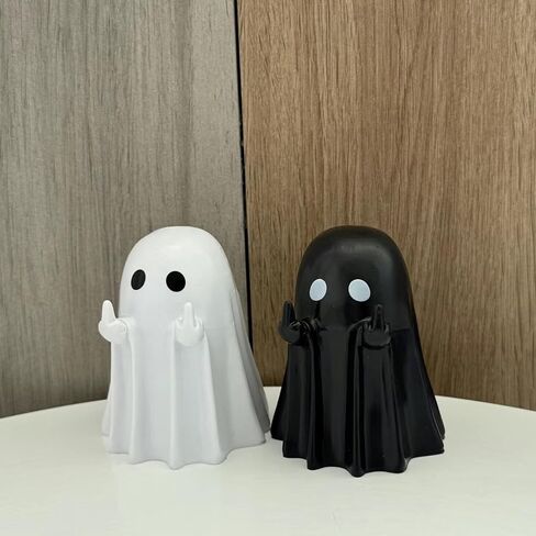 1/2/5PCS Halloween Ghost Figurines - Cute Resin Ghost Statue Decor with Love Heart & Finger, Spooky Home Office Desktop Ornament for Indoor Halloween Decorations C in Saudi Arabia