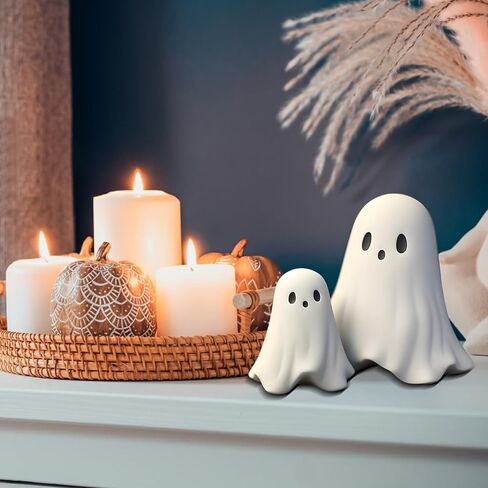 1/2/5PCS Halloween Ghost Figurines - Cute Resin Ghost Statue Decor with Love Heart & Finger, Spooky Home Office Desktop Ornament for Indoor Halloween Decorations C in Saudi Arabia