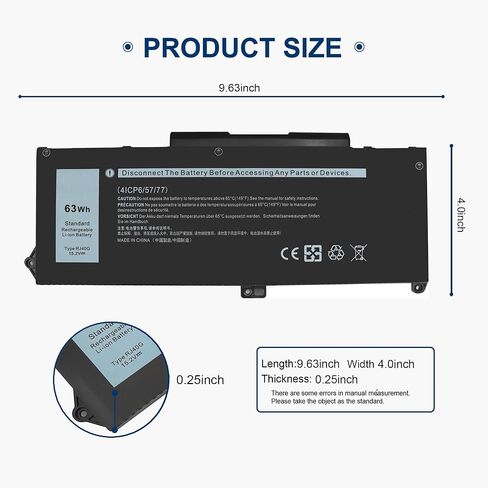 53WH Type H5CKD 15V Laptop Battery for Dell Inspiron 5300 5301 5401 5408 5501 5508, 7306 7506 2-in-1 Silver Series, Vostro 5300 5301 5401 5402 Replacement for P129G P129G002 7T8CD 07T8CD TXD03 in Kuwait