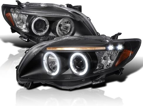 المواصفات Thuning Black LED Dual Angel Eyes Projector المصابيح الأمامية المتوافقة مع 2009-2010 Toyota Corolla ، مجموعة مصابيح الأمامية اليمنى + اليمين. in Saudi Arabia