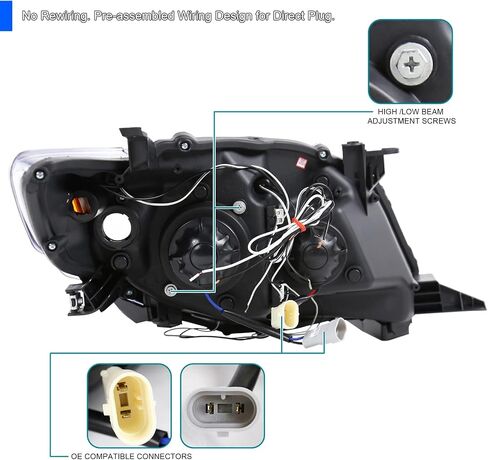 المواصفات Thuning Black LED Dual Angel Eyes Projector المصابيح الأمامية المتوافقة مع 2009-2010 Toyota Corolla ، مجموعة مصابيح الأمامية اليمنى + اليمين. in Saudi Arabia