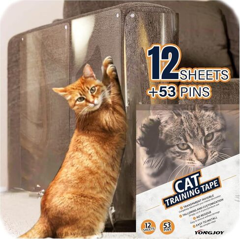 Anti Cat Scratch Furniture Protector-12 Pack Single Side Couch Protector for Cats, Self-Adhesive Cat Tape for Furniture, Clear Cat Scratch Deterrent for Furniture Door Walls in Saudi Arabia