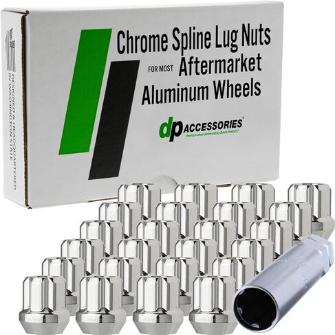 DPAccessories Chrome M14x1.50 Lug Nuts for Aftermarket Wheels - Open End Duplex Spline Tuner - 25mm (1") Tall - Set of 24 - LOS2B8HC-CH04024 in Saudi Arabia
