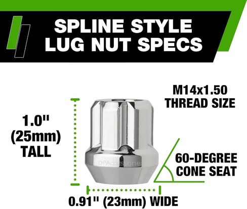 DPAccessories Chrome M14x1.50 Lug Nuts for Aftermarket Wheels - Open End Duplex Spline Tuner - 25mm (1") Tall - Set of 24 - LOS2B8HC-CH04024 in Saudi Arabia