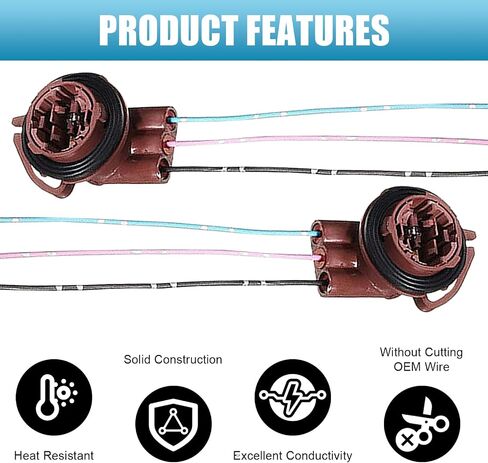 3156 3157 Pre-Wired Harness Sockets, Tail Light Socket Plug Adapter, LED Bulb Socket Adapter Pigtail Connector, Fits for Turn Signal Bulb Brake/Tail Light/DRL Lamp (2PCS) in Kuwait