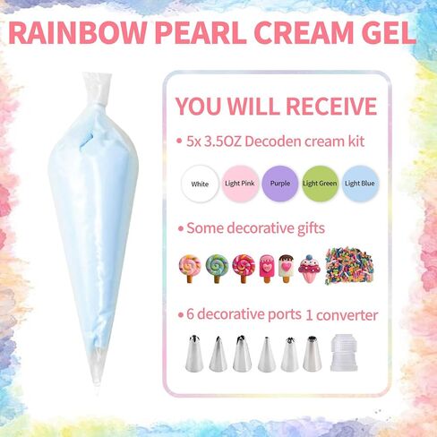 10pcs 3.5 أوقية Decoden Cream Kit ، Pearlescent Rainbow Simulation محاكاة غراء كريمة مخفوقة ، كريمة ديكو ، مناسبة للحرف اليدوية DIY وتزيين حالة الهاتف (10 ألوان) in Kuwait