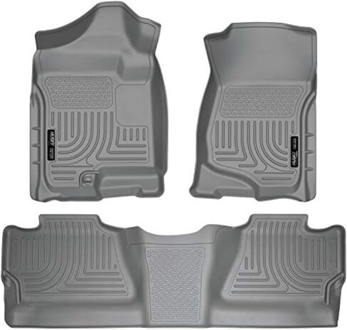 Husky Liners Weatherbeater Floor Mats | Fits 2007-2013 Chevrolet Silverado 1500, GMC Sierra 1500; 2007-2014 Silverado/Sierra 2500/3500 Crew Cab (Footwell Coverage) | Front & 2nd Row, 3-pc Grey - 98202 in Saudi Arabia