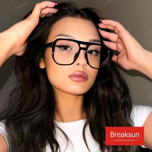 Retro Oversized Square Glasses for Women Men Big Square Aviator Blue Light Eyeglasses in Kuwait