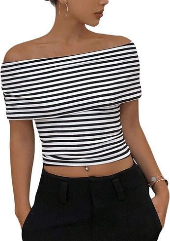 Shenhe Women's Off Counter Crotte Tops Princed Print Short Sleve Slim Fit Top Tees in Saudi Arabia