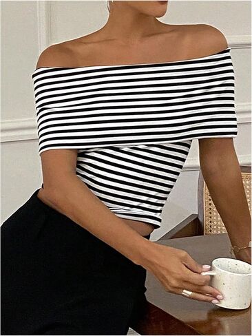 Shenhe Women's Off Counter Crotte Tops Princed Print Short Sleve Slim Fit Top Tees in Saudi Arabia