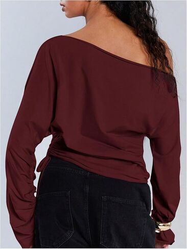 MakeMeChic Women's Off The Shoulder Top Y2k Going Out Asymmetrical Tops Long Sleeve T Shirt in Saudi Arabia