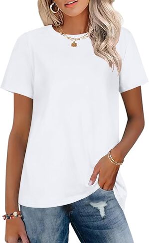 T Shirts for Women Crewneck Short Sleeve Loose Fit Casual Cute Tee Tunic Blouse in Kuwait