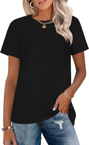T Shirts for Women Crewneck Short Sleeve Loose Fit Casual Cute Tee Tunic Blouse in Kuwait