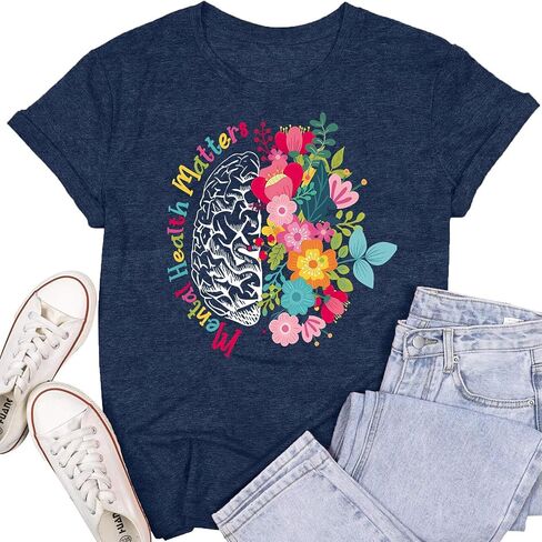 Womens Mental Health Matters Shirts Human Brain Illness Awareness T-Shirt Therapist Tee Top in Saudi Arabia