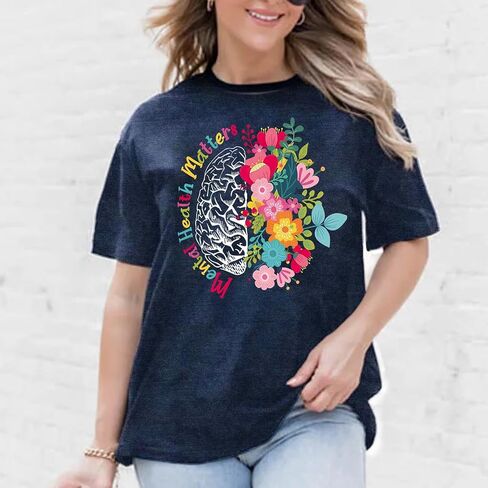 Womens Mental Health Matters Shirts Human Brain Illness Awareness T-Shirt Therapist Tee Top in Saudi Arabia