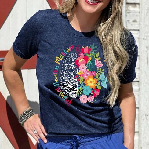 Womens Mental Health Matters Shirts Human Brain Illness Awareness T-Shirt Therapist Tee Top in Saudi Arabia
