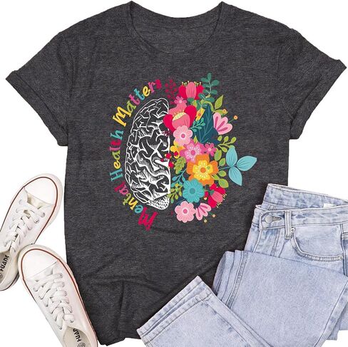 Womens Mental Health Matters Shirts Human Brain Illness Awareness T-Shirt Therapist Tee Top in Saudi Arabia