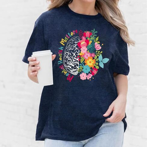 Womens Mental Health Matters Shirts Human Brain Illness Awareness T-Shirt Therapist Tee Top in Saudi Arabia