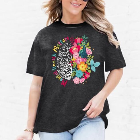 Womens Mental Health Matters Shirts Human Brain Illness Awareness T-Shirt Therapist Tee Top in Saudi Arabia