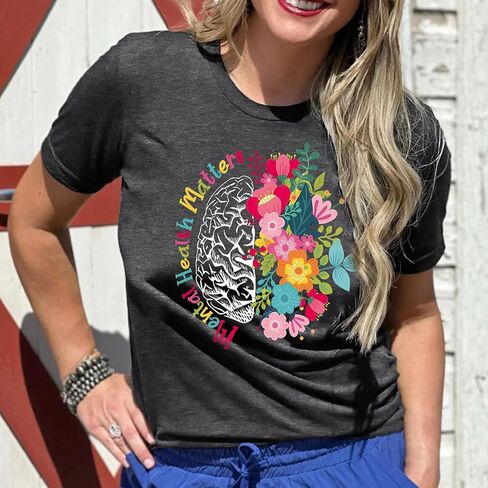 Womens Mental Health Matters Shirts Human Brain Illness Awareness T-Shirt Therapist Tee Top in Saudi Arabia