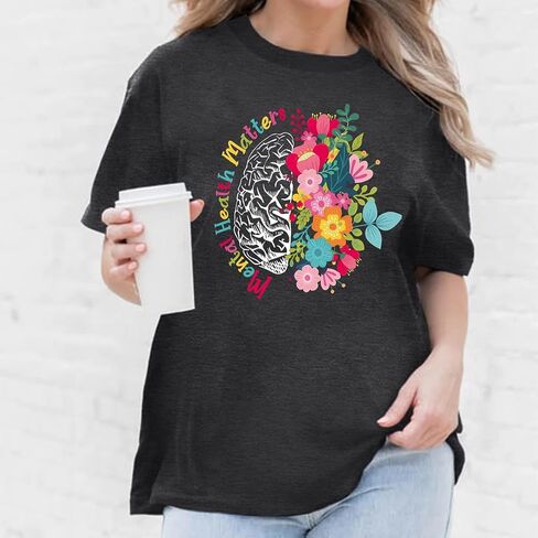Womens Mental Health Matters Shirts Human Brain Illness Awareness T-Shirt Therapist Tee Top in Saudi Arabia
